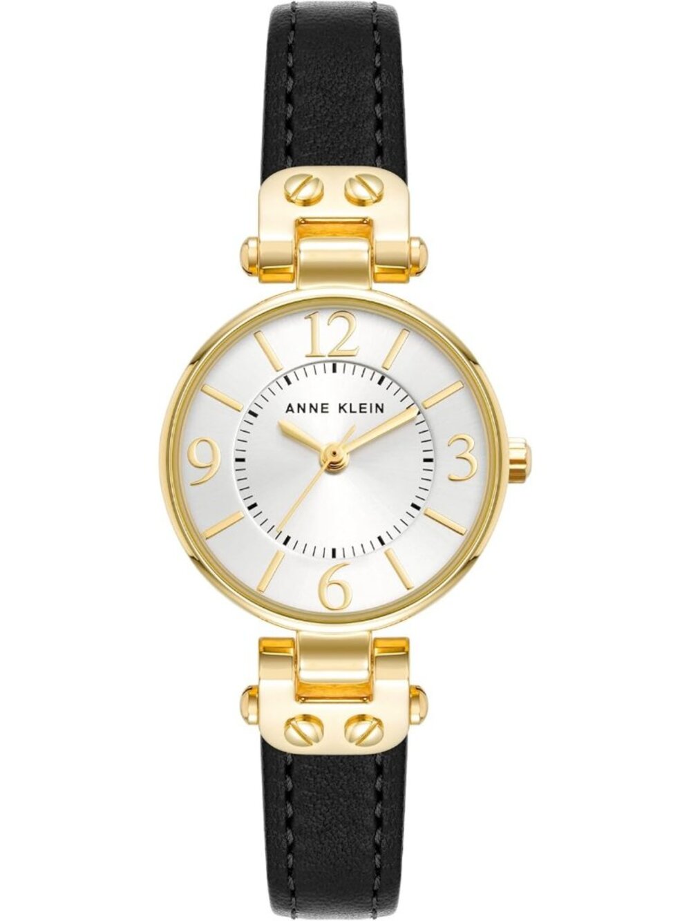 Anne Klein Womens White Black Leather Strap Fashion Analog Japanese Quartz Watch